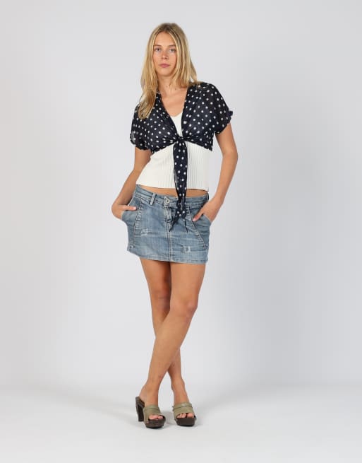 Vintage Snatch S denim mini skirt in light blue
