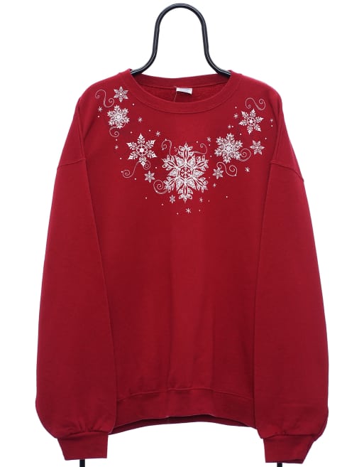 Vintage snowflake size XL sweatshirt christmas graphic in red