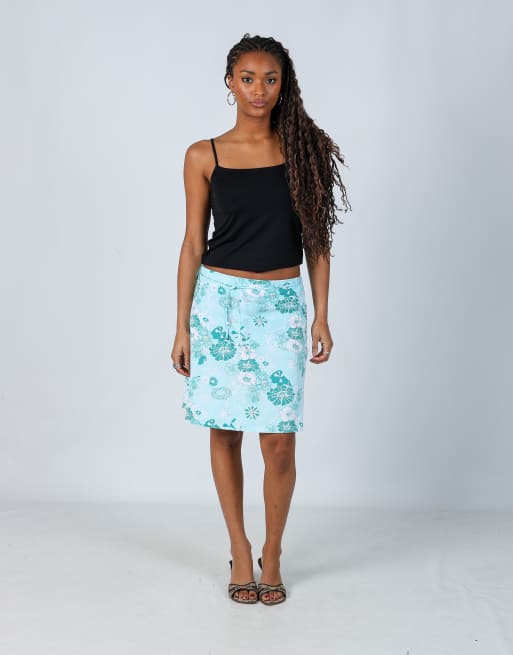 Vintage S.Oliver S woven midi skirt in turquoise