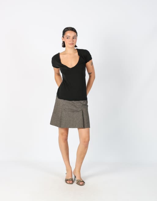 Vintage S.Oliver S woven mini skirt in charcoal grey, 1 of 4
