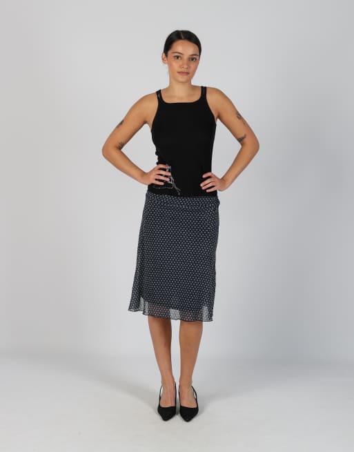 Vintage S.Oliver XS woven midi skirt in navy blue