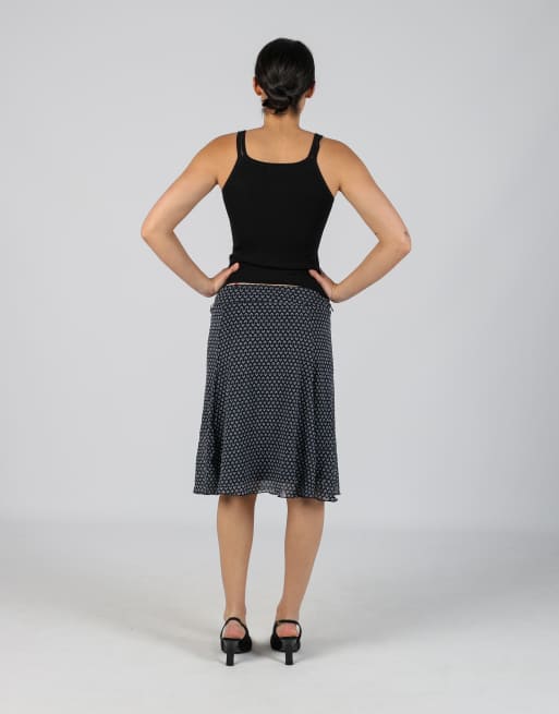 Vintage S.Oliver XS woven midi skirt in navy blue, 3 of 4