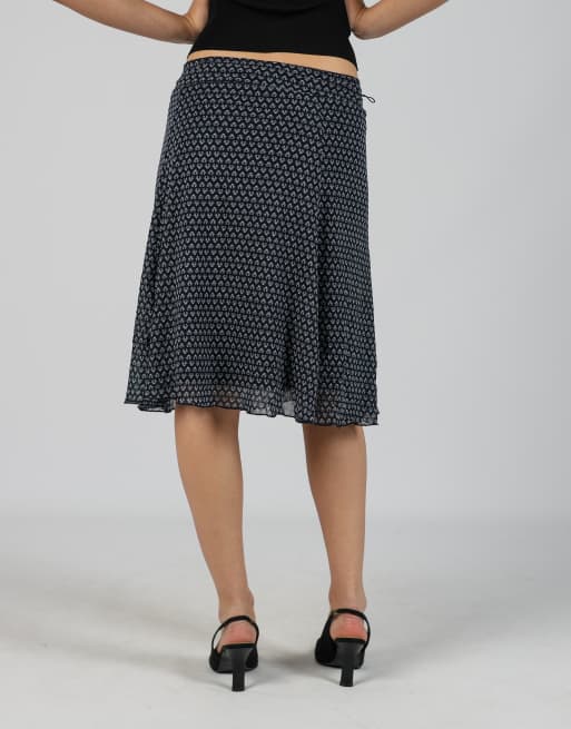 Vintage S.Oliver XS woven midi skirt in navy blue, 4 of 4