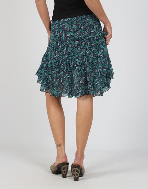 Vintage S.Oliver XS woven midi skirt in navy blue, 2 of 4