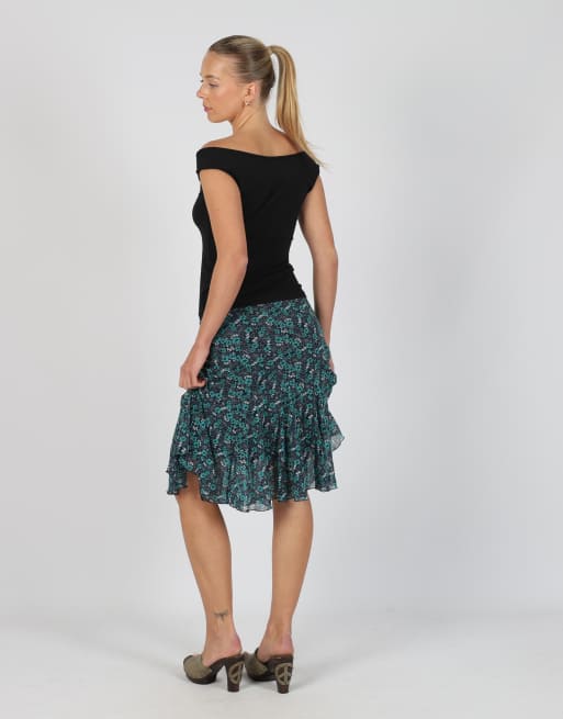 Vintage S.Oliver XS woven midi skirt in navy blue, 3 of 4