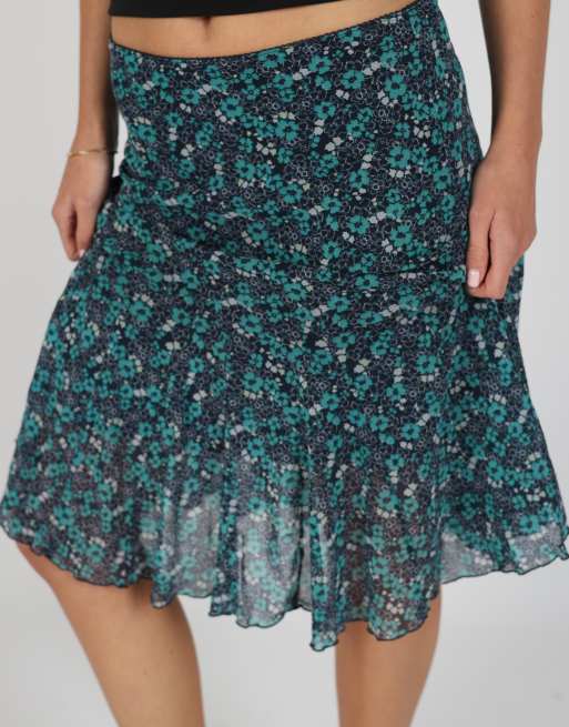Vintage S.Oliver XS woven midi skirt in navy blue, 4 of 4