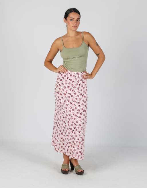 Vintage S.Oliver XXS printed maxi skirt in baby pink