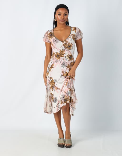 Vintage Sonia Fortuna S printed woven midi dress in baby pink