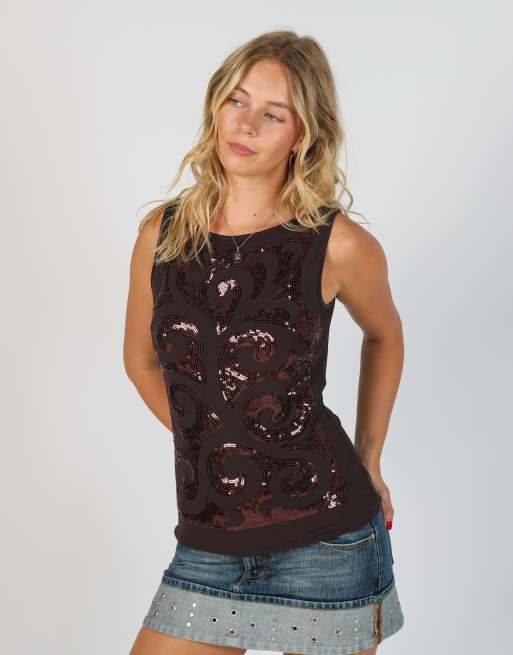 Vintage Sonia Fortuna S woven vest in brown, 1 of 4
