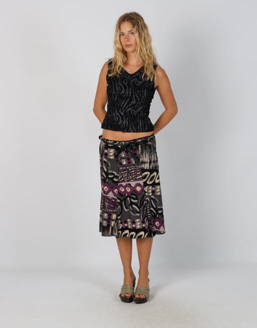 Vintage Specchio XS woven midi skirt in black, 1 of 4