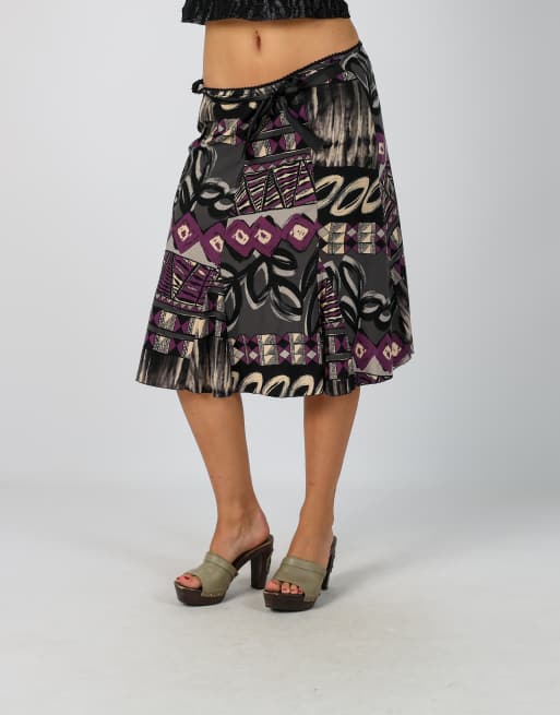Vintage Specchio XS woven midi skirt in black, 2 of 4
