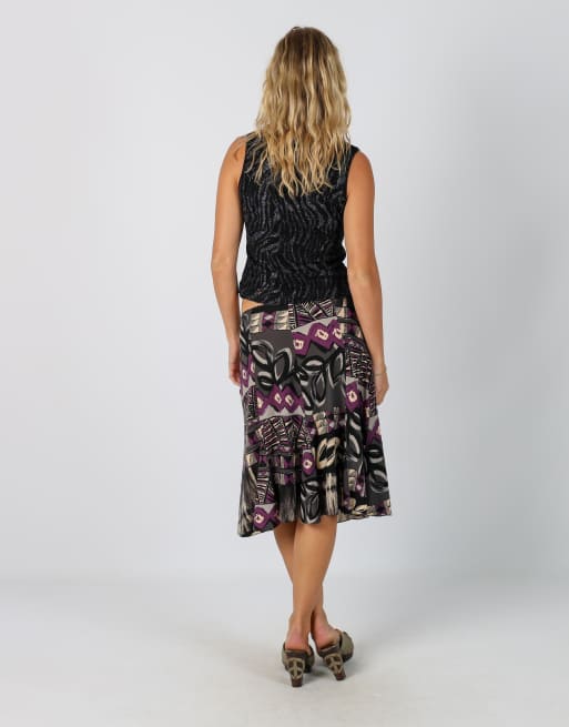 Vintage Specchio XS woven midi skirt in black, 3 of 4
