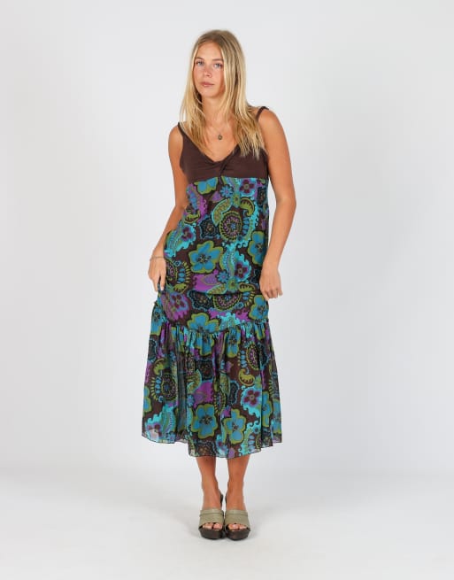 Vintage Sportstaff M woven maxi dress in brown