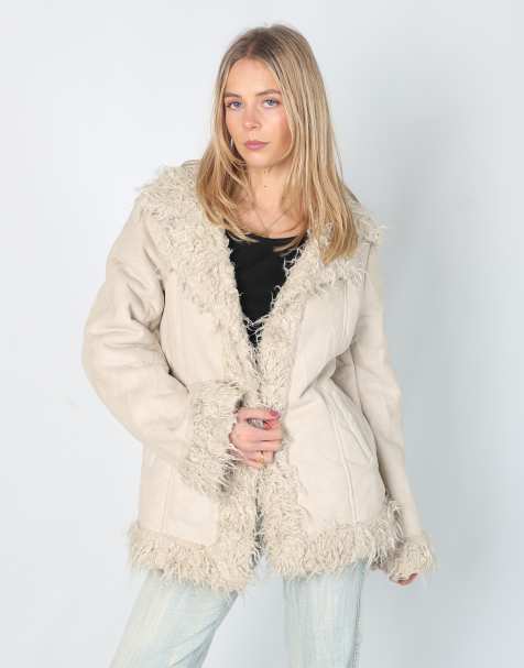 Vintage Spot L afghan coat in cream - view 1