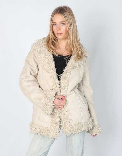 Vintage Spot L afghan coat in cream