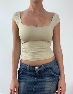 Vintage square neck top on beige