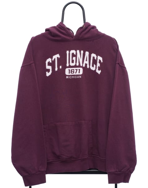 Vintage St Ignace size L hoodie in maroon - view 1