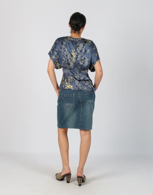 Vintage Stand Point S denim mini skirt in blue, 3 of 4