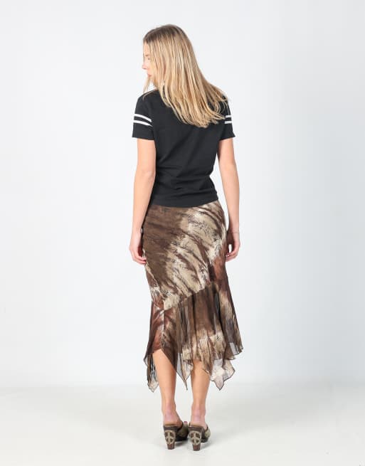 Vintage Stand Point XXS woven midi skirt in brown, 3 of 4