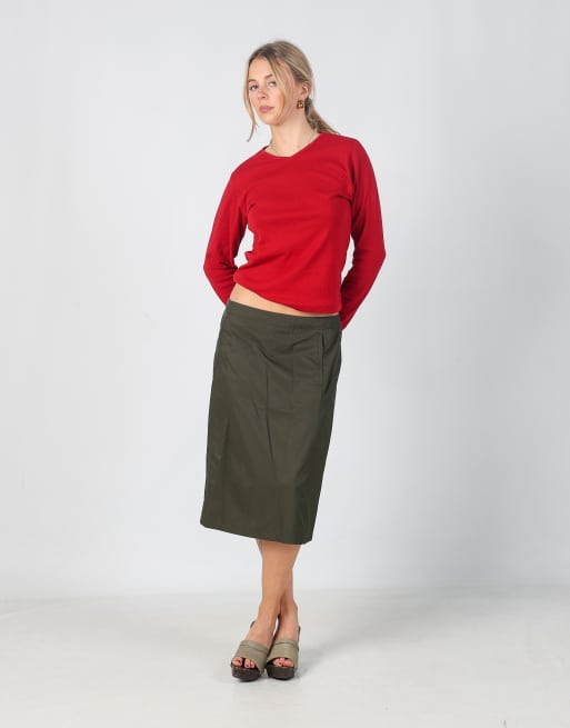 Vintage Stefanel M woven midi skirt in dark green