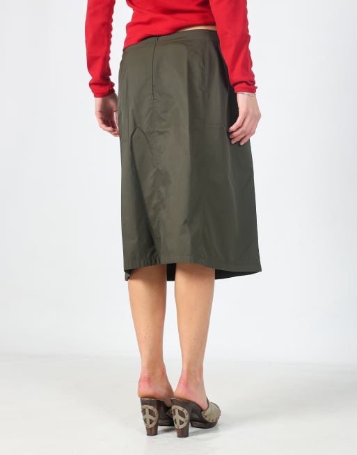 Vintage Stefanel M woven midi skirt in dark green, 2 of 4