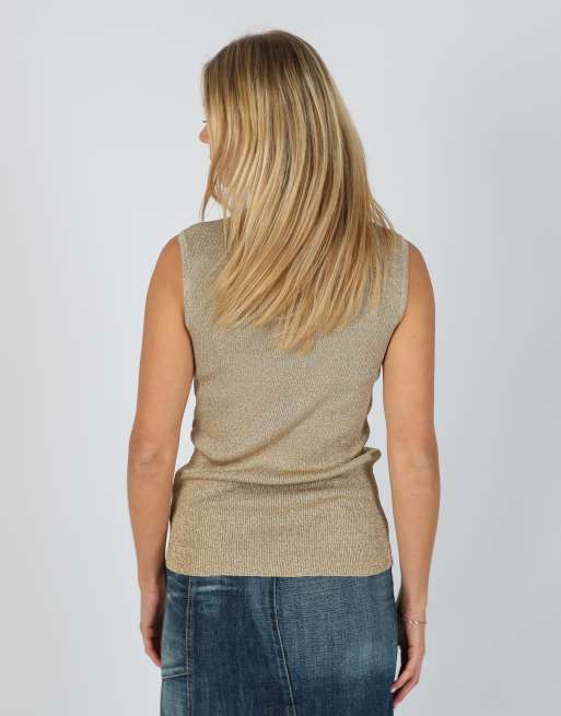 Vintage Stefanel M woven vest in gold, 2 of 4