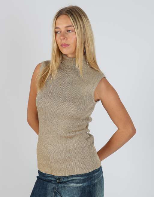 Vintage Stefanel M woven vest in gold, 3 of 4