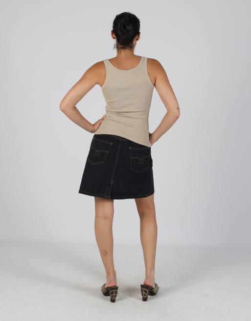 Vintage Stefanel S denim mini skirt in navy blue, 3 of 4