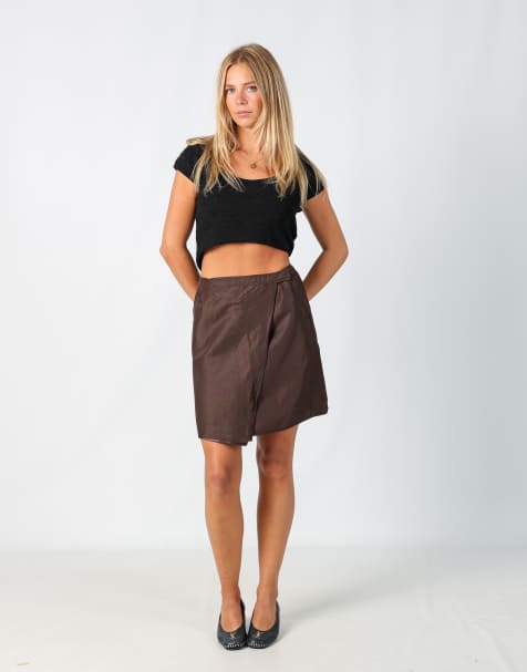 Vintage Stefanel S woven midi skirt in brown - view 1