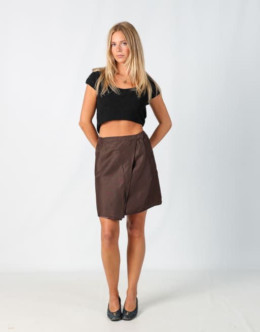 Vintage Stefanel S woven midi skirt in brown