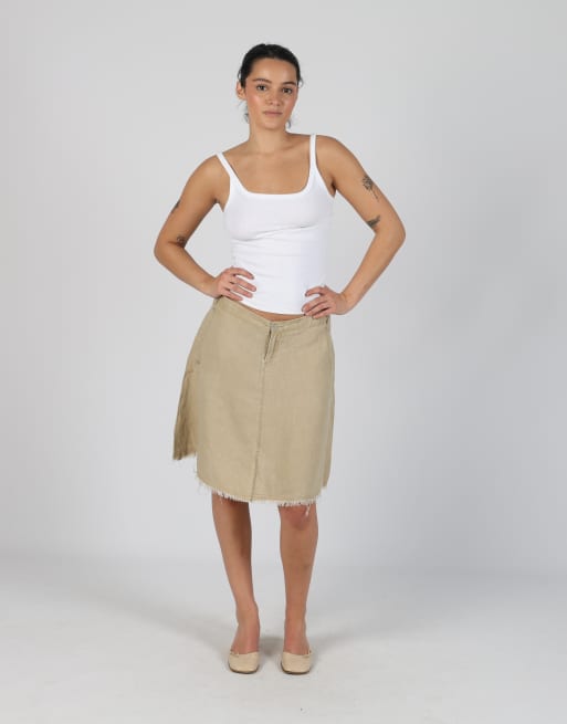 Vintage Stefanel S woven midi skirt in tan