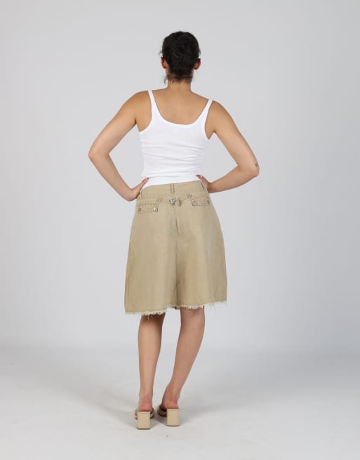 Vintage Stefanel S woven midi skirt in tan, 3 of 4