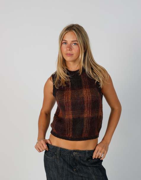 Vintage Stefanel S woven vest in brown - view 1