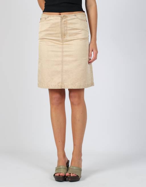 Vintage Stefanel XS denim midi skirt in tan, 2 of 4