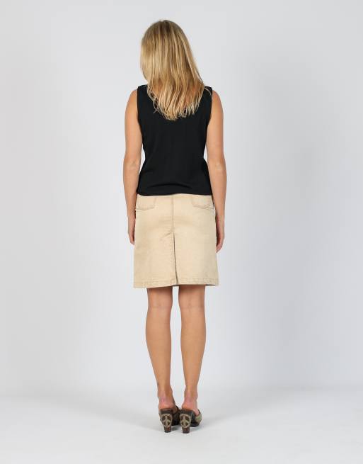 Vintage Stefanel XS denim midi skirt in tan, 3 of 4
