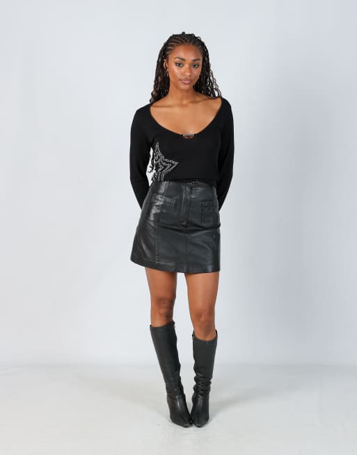 Vintage Stefanel XS leather mini skirt in black