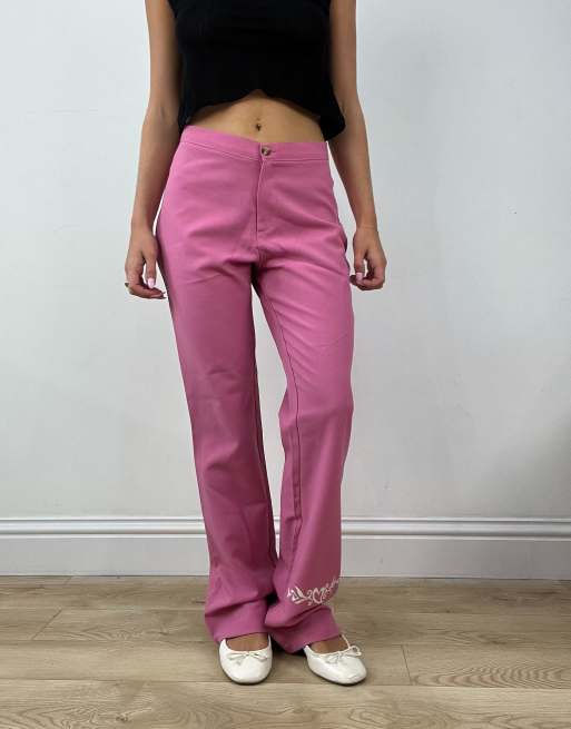 Vintage straight leg trousers with graphic detail in pink