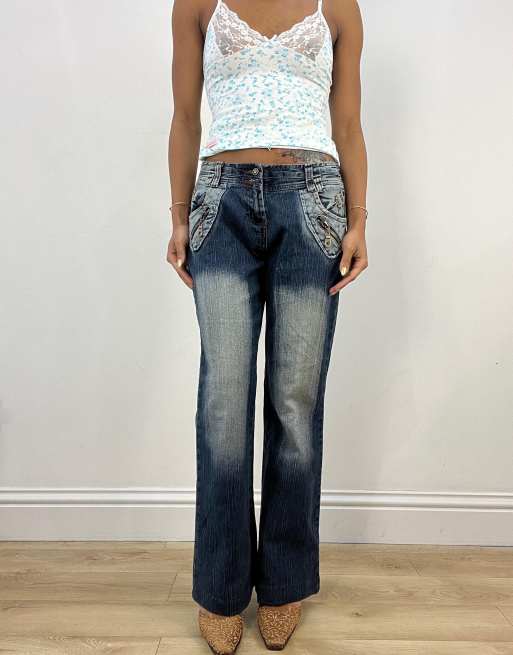 Vintage straight leg zip detail jeans in blue