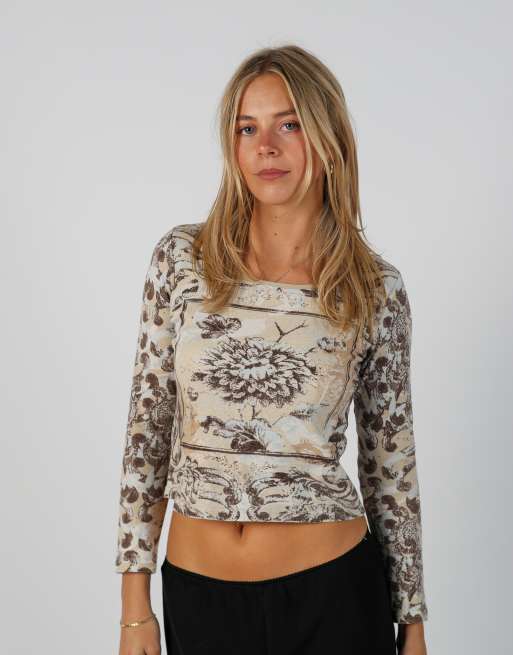 Vintage Street One 10 long sleeve top in beige, 3 of 4