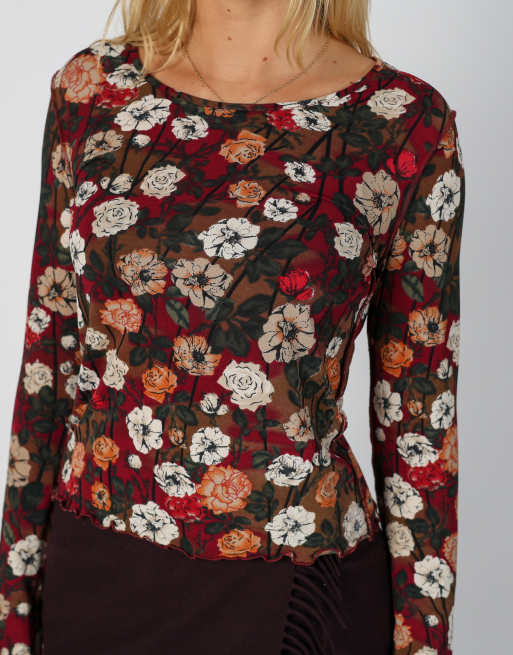 Vintage Street One 8 long sleeve top in burgundy red, 4 of 4