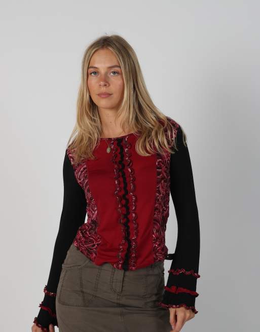 Vintage Street One 8 long sleeve top in burgundy red, 1 of 4