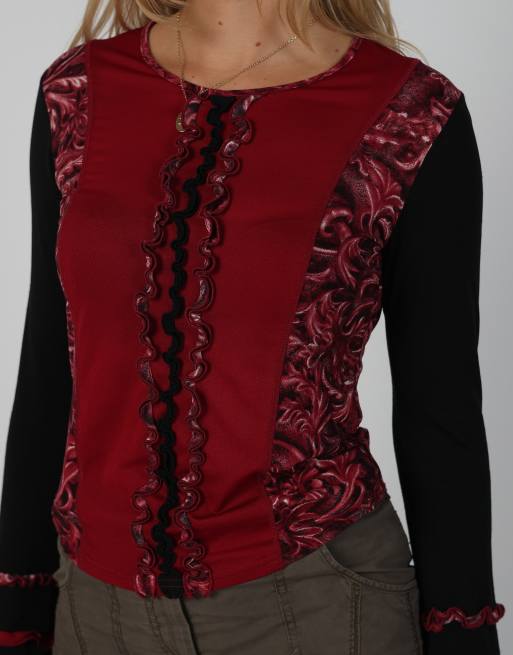 Vintage Street One 8 long sleeve top in burgundy red, 4 of 4