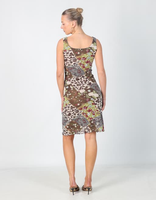 Vintage Street One 8 woven midi dress in brown, 3 of 4