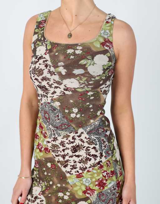 Vintage Street One 8 woven midi dress in brown, 4 of 4