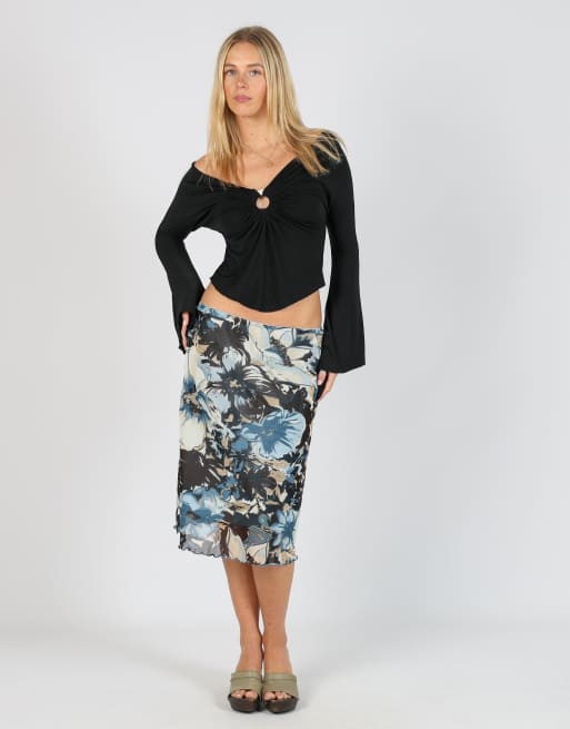 Vintage Street One M printed maxi skirt in blue