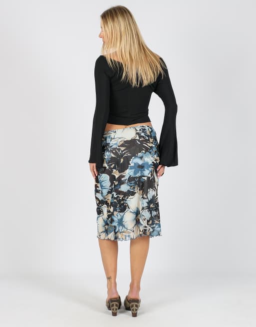 Vintage Street One M printed maxi skirt in blue, 3 of 4