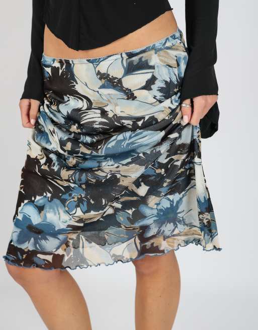 Vintage Street One M printed maxi skirt in blue, 4 of 4