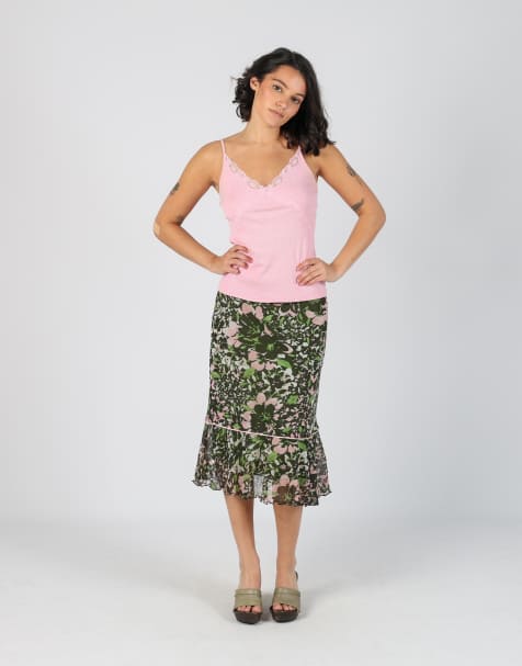 Vintage Street One M woven midi skirt in dark green - view 1
