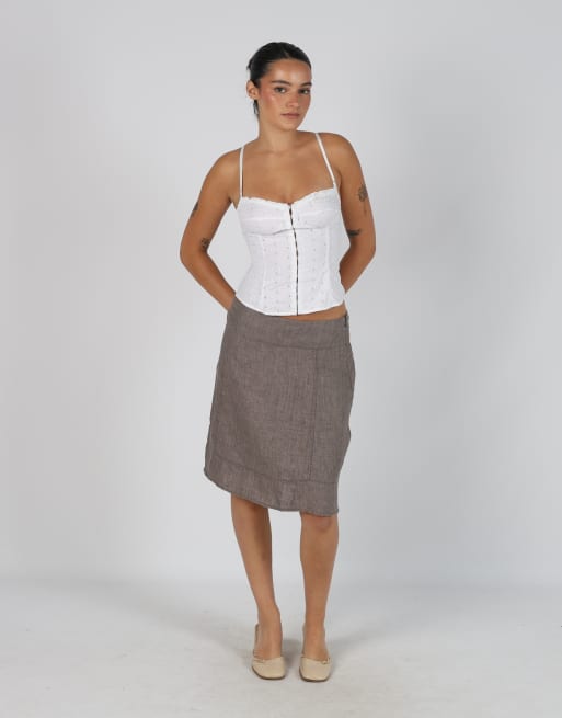 Vintage Street One S woven midi skirt in brown