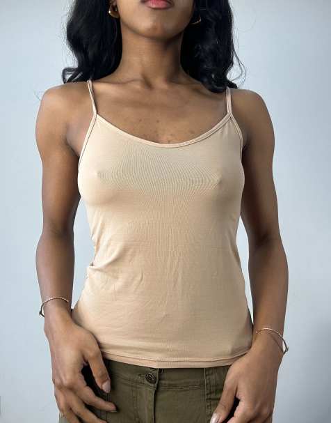 Vintage stretchy cami top in beige - view 1